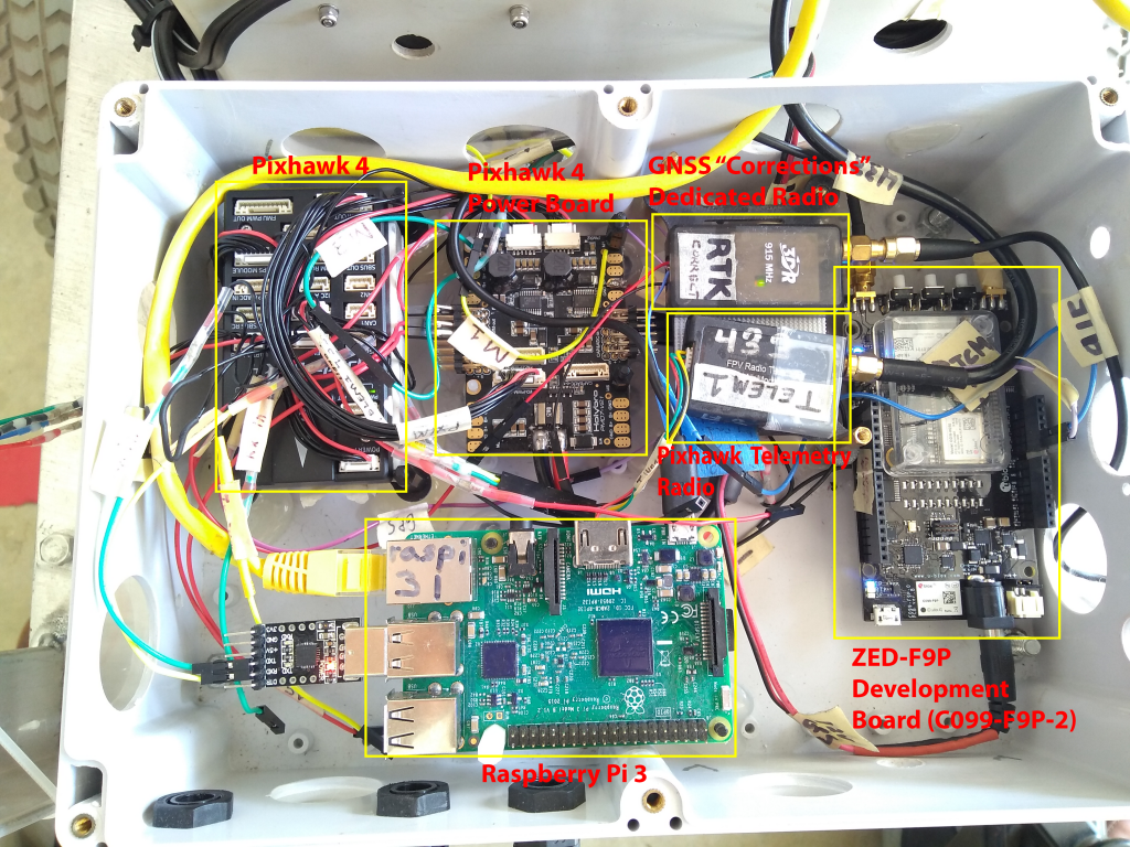 Example hardware components for an Ardupilot based auto mower